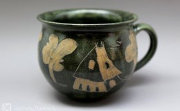 Töpferei Dambeck - Steinzeug grün-geritzt Milchkaffeetasse