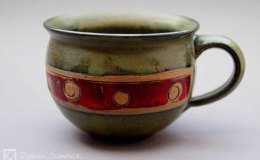 Töpferei Dambeck - Steinzeug grün-rot Kaffeetasse
